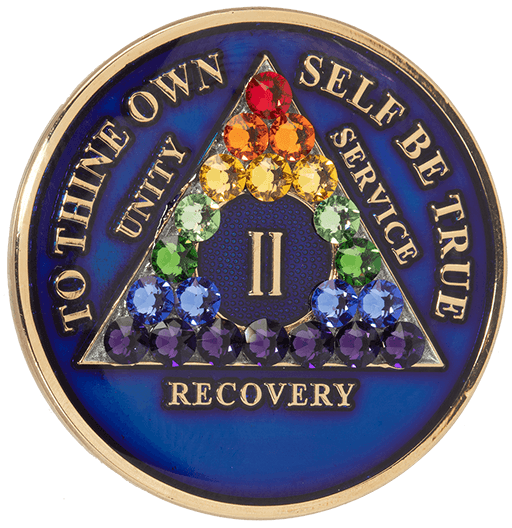 A45: AA Medallion Blue Chip w Rainbow Crystals (Yrs 1-60) at Your Serenity Store
