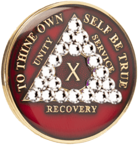 A50: AA Newcomer Medallion Red Coin w White Crystals (24Hr, Months) at Your Serenity Store