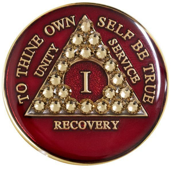 A50a: AA Medallion Red Coin w Colorado Topaz Crystals (Yrs 1-60) at Your Serenity Store