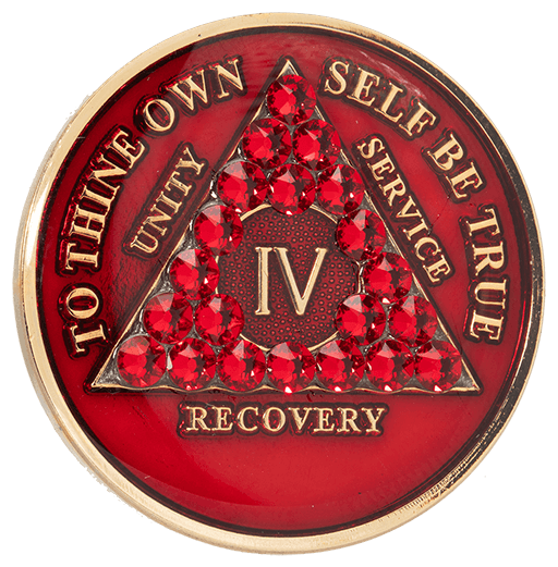 A51: AA Medallion Red Chip w Red Crystals (Yrs 1-60) at Your Serenity Store