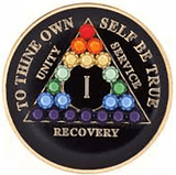 A55: AA Medallion Black w/Rainbow Crystals (Yrs 1-60) at Your Serenity Store