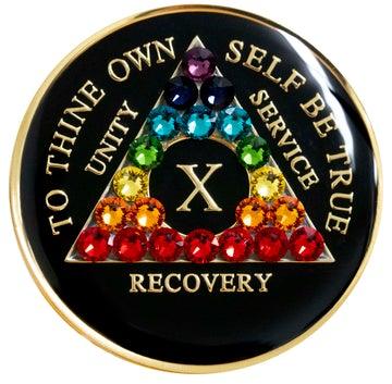 A55c: Fancy AA Medallion Black w/Chakra Crystals (Yrs 1-50) at Your Serenity Store