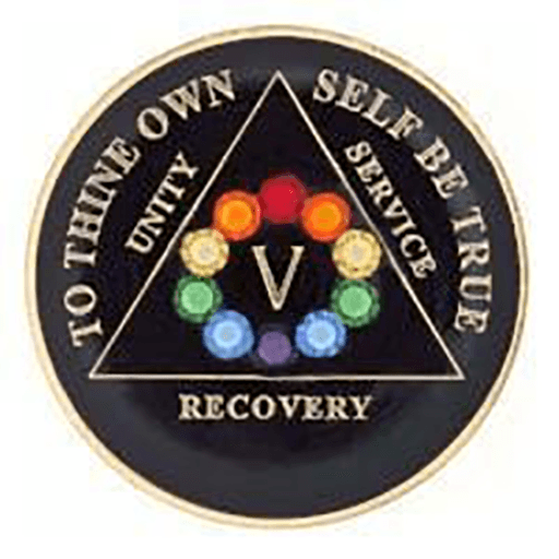 A56: AA Medallion Black w/Rainbow Circle Crystals (Yrs 1-60) at Your Serenity Store