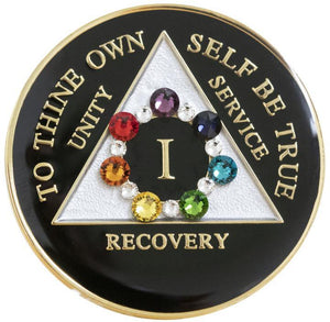 A58c: Fancy AA Medallion Black w Chakra Circle Crystals (Yrs 1-50) at Your Serenity Store