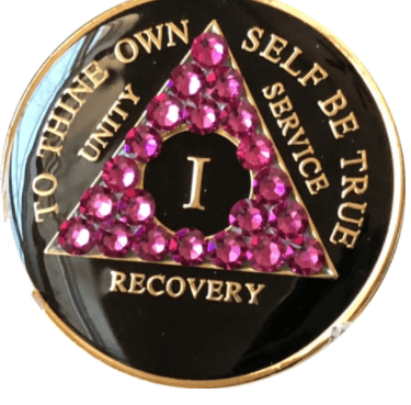 A59a: AA Medallion Black w Pink Crystals (Yrs 1-60) at Your Serenity Store