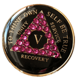 A59a: AA Medallion Black w Pink Crystals (Yrs 1-60) at Your Serenity Store