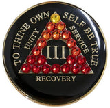 A60rt. AA Medallion Black Chip w Red Transition Crystals (Yrs 1-50) at Your Serenity Store