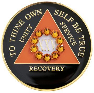 A62c: AA Medallion Black w Orange Circle Coin (Yrs 1-40) at Your Serenity Store