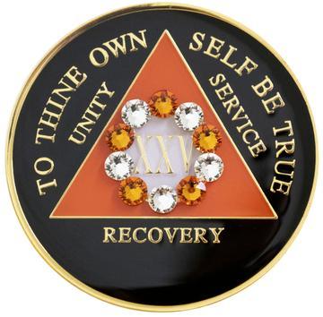 A62d: AA Medallion Black w Orange/White Circle Coin (Yrs 1-40) at Your Serenity Store
