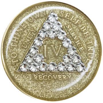 A91a: AA Medallion Glitter Gold w/White Crystals (Yrs 1-40) at Your Serenity Store