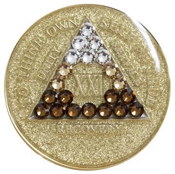A91b: AA Medallion Glitter Gold w/Gold Transition Crystals (Yrs 1-40) at Your Serenity Store