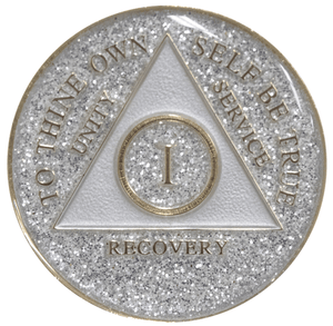 A92: AA Medallion Glitter Silver Chip (Yrs 1-40) at Your Serenity Store