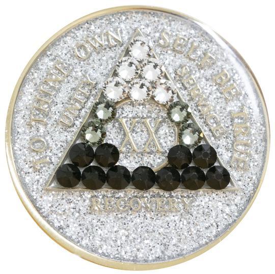 A92b: AA Medallion Glitter Silver w/Black Transition Crystals (Yrs 1-40) at Your Serenity Store