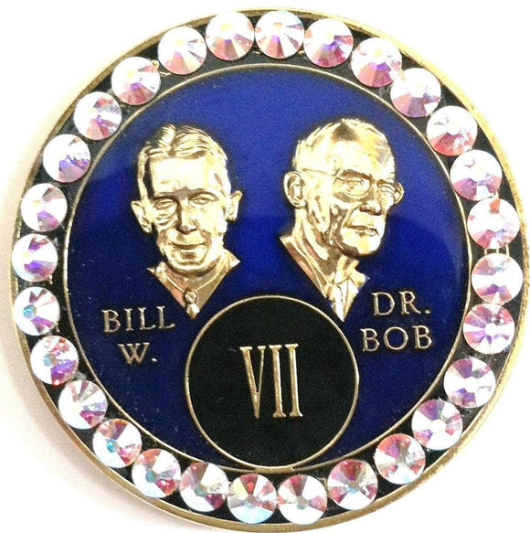 B06: Fancy AA Medallion Bill & Bob Blue w White Crystals (1-55 Yrs) at Your Serenity Store