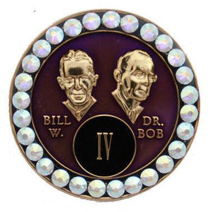 B08. Fancy AA Medallion Bill & Bob Purple w White Crystals (Yrs 1-50) at Your Serenity Store
