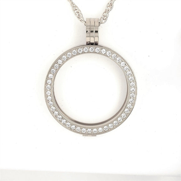 Fancy Crystallized Medallion Holder Necklace: Silver at Your Serenity Store