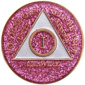 Glitter Pink Circle Triangle AA Chip (Yrs 1-60) A11. at Your Serenity Store