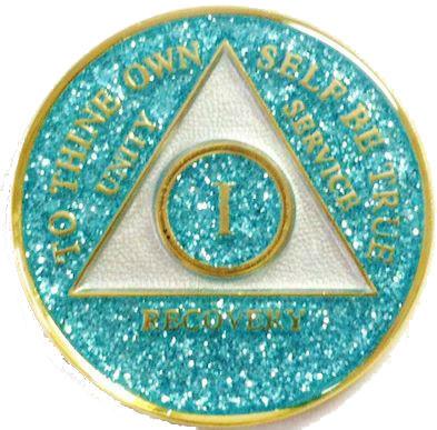 Glitter Turquoise Blue Circle Triangle AA Chip (Yrs 2-50)  A27. at Your Serenity Store