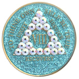Glitter Turquoise Blue Circle Triangle AA Coin with AB Bling (Yrs 1-50)  A21 at Your Serenity Store