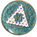 Glitter Turquoise Blue Circle Triangle AA Coin with AB Bling (Yrs 1-50)  A21 at Your Serenity Store