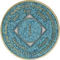 Glitter Turquoise Blue NA Anniversary Coin (Yrs 1-40) at Your Serenity Store