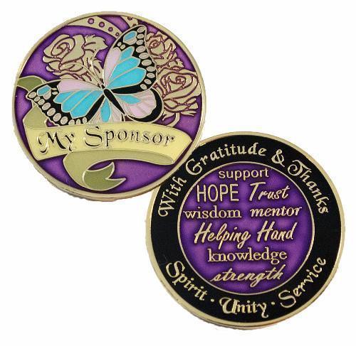 My Sponsor With Gratitude & Thanks, Butterfly Recovery Medallion Z11. at Your Serenity Store