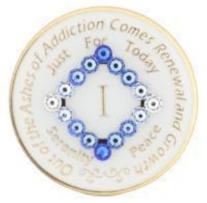 N01. NA Medallion Glow White w Transition Blue Crystals (Years 1-40) at Your Serenity Store