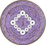 N09. NA Medallion Glitter Lavender Coin w White Bling Crystals (Yrs 1-40) at Your Serenity Store