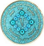 N15. NA Medallion Glitter Turquoise Coin w Turquoise Bling Crystals (Yrs 1-40) at Your Serenity Store