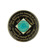 N15a. NA Medallion Glitter Turquoise Coin w Rainbow Crystals (Yrs 1-40) at Your Serenity Store