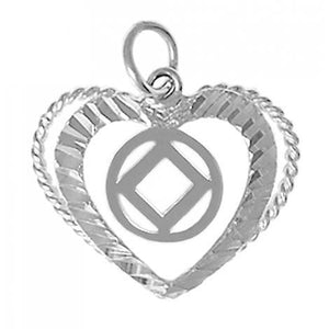 NK-545-9 Sterling Silver, Heart Pendant with Narcotics Anonymous Symbol, Medium Size at Your Serenity Store