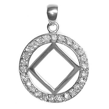 Nk26NA Sterling Silver Pendant Narcotics Anonymous Symbol in a Circle of 26 CZ's, Medium Size at Your Serenity Store