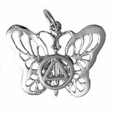 Nk767. AA Sterling Silver Butterfly w/AA Symbol Pendant at Your Serenity Store