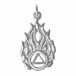 Nk820. AA Sterling Silver AA Recovery Symbol in Flames Pendant at Your Serenity Store