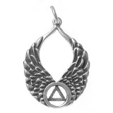 Nk821-5. AA Sterling Silver AA Recovery Symbol on Angel Wings Pendant at Your Serenity Store