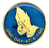 Premium One Day at a Time Praying Hands Recovery Medallion in Multiple Colors at Your Serenity Store