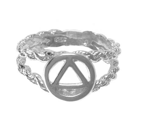 R106-7.  AA Sterling Silver Alcoholics Anonymous Symbol Circle Triangle on Open Rope Band at Your Serenity Store