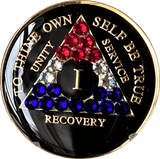 USA Flag AA Medallion Black w Red White and Blue Bling Crystals (Yrs 1-60): A61bb at Your Serenity Store