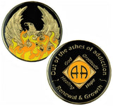 Z04b. AA Medallion Out of the Ashes Phoenix Coin - AA Symbol at Your Serenity Store